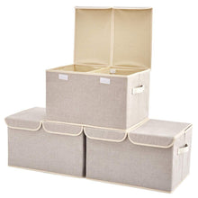 Load image into Gallery viewer, Cheap large storage boxes 3 pack ezoware large linen fabric foldable storage cubes bin box containers with lid and handles for nursery closet kids room toys baby products silver gray