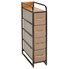 Load image into Gallery viewer, Featured mdesign vertical narrow dresser storage tower sturdy steel frame wood top handles easy pull fabric bins organizer unit for bedroom hallway entryway closets 4 drawers coffee espresso