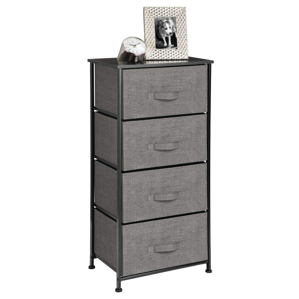 Buy mdesign vertical dresser storage tower sturdy steel frame wood top easy pull fabric bins organizer unit for bedroom hallway entryway closets textured print 4 drawers charcoal gray black