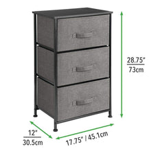 Load image into Gallery viewer, Exclusive mdesign vertical dresser storage tower sturdy steel frame wood top easy pull fabric bins organizer unit for bedroom hallway entryway closets textured print 3 drawers charcoal gray black