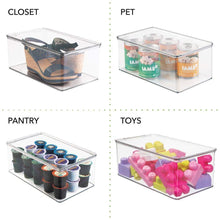 Load image into Gallery viewer, Save mdesign stackable closet plastic storage bin box with lid container for organizing mens and womens shoes booties pumps sandals wedges flats heels and accessories 5 high 6 pack clear