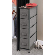 Load image into Gallery viewer, Save on mdesign narrow vertical dresser storage tower sturdy metal frame wood top easy pull fabric bins organizer unit for bedroom hallway entryway closet textured print 4 drawers charcoal gray