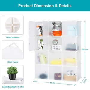 Great honey home modular storage cube closet organizers portable plastic diy wardrobes cabinet shelving with easy closed doors for bedroom office kitchen garage 12 cubes white