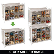 Load image into Gallery viewer, Order now mdesign soft fabric shoe rack holder organizer 16 cube storage shelf for closet entryway mudroom garage kids playroom metal frame easy assembly closet organization linen white