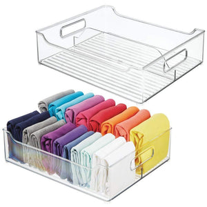 Results mdesign plastic closet storage bin with handles divided organizer for shirts scarves bpa free 14 5 long 2 pack clear
