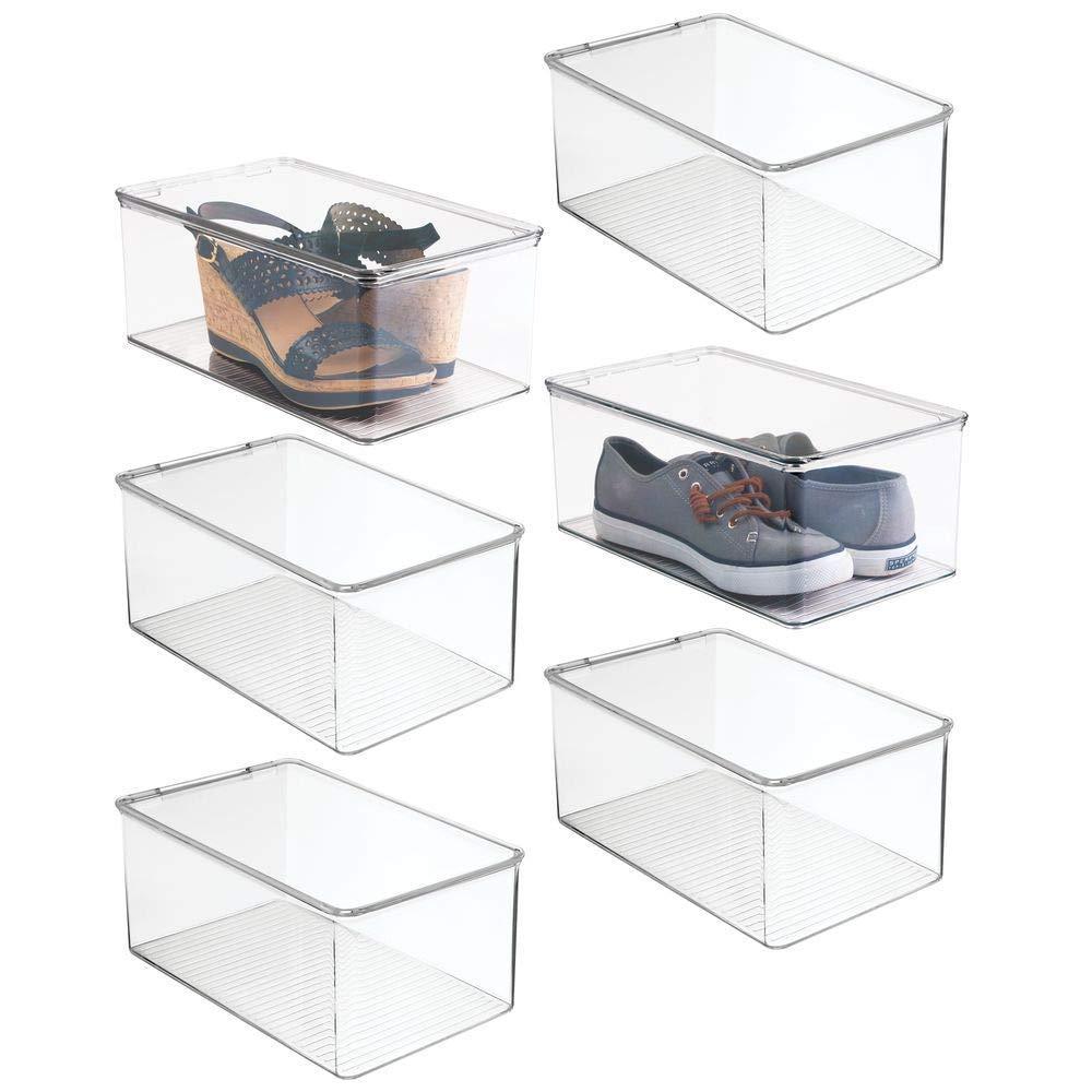 Related mdesign stackable closet plastic storage bin box with lid container for organizing mens and womens shoes booties pumps sandals wedges flats heels and accessories 5 high 6 pack clear