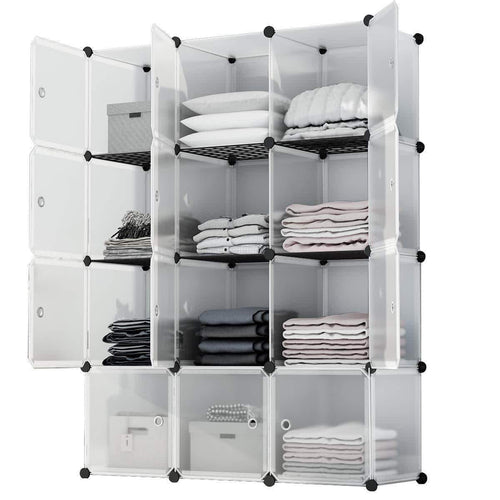 KOUSI Portable Storage Cube Cube Organizer Cube Storage Shelves Cube Shelf Room Organizer Clothes Storage Cubby Shelving Bookshelf Toy Organizer Cabinet, Transparent White, 12 Cubes