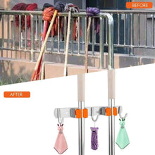 Load image into Gallery viewer, Discover the vodolo mop broom holder wall mount garden tool organizer stainless steel duty organizer with 2 racks 3 hooks for kitchen bathroom closet garage office laundry screw or adhesive installation orange
