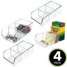 Load image into Gallery viewer, Discover the best mdesign divided plastic home office desk drawer organizer storage bin for cabinets closets drawers desktops tables workspaces holds pens pencils erasers markers 3 sections 4 pack clear