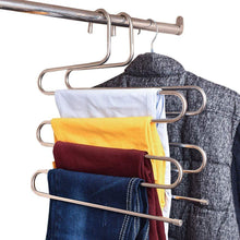 Load image into Gallery viewer, Great teerfu 3 pack study pants hangers s type stainless steel trousers rack 5 layers multi purpose closet hangers magic space saver storage rack for clothes towel scarf trousers tie