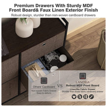 Load image into Gallery viewer, Online shopping langria faux linen wide dresser storage tower with 5 easy pull drawer and handles sturdy metal frame and wooden table organizer unit for guest dorm room closet hallway office area dark brown