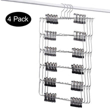 Load image into Gallery viewer, Great doiown 6 tier skirt hangers pants hangers closet organizer stainless steel fold up space saving hangers 4 pieces