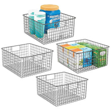 Load image into Gallery viewer, Try mdesign farmhouse decor metal wire food storage organizer bin basket with handles for kitchen cabinets pantry bathroom laundry room closets garage 12 x 12 x 6 4 pack graphite gray