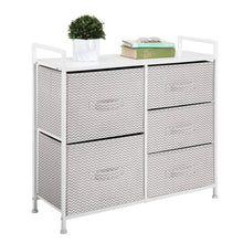 Load image into Gallery viewer, Shop for mdesign wide dresser storage tower sturdy steel frame wood top easy pull fabric bins organizer unit for bedroom hallway entryway closets chevron print 5 drawers taupe white