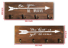 Load image into Gallery viewer, Save on spiretro set of 2 wall mount wood plaque metal key hook rack printed arrow sign and inspirational words coat hat bag hang organizer leash holder 16 5 inch for entryway kids room hallway closet rustic teak brown