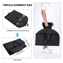 Load image into Gallery viewer, Results wanapure 60 54 43 garment bags 3 in 1 suit bag with 2 large mesh shoe pockets and accessories pocket trifold suit cover for dress coat jacket closet storage or travel set of 2 black