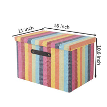 Load image into Gallery viewer, Discover large fabric storage box with lid and leather handles by tegance decorative collapsible storage bin for office home closet toys rainbow color 16x11x10 6 inch 3pack rainbow box