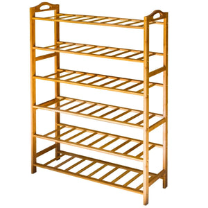 Shop here anko bamboo shoe rack natural bamboo thickened 6 tier mesh utility entryway shoe shelf storage organizer suitable for entryway closet living room bedroom 1 pack