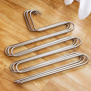 Latest eco life sturdy s type multi purpose stainless steel magic pants hangers closet hangers space saver storage rack for hanging jeans scarf tie family economical storage 1 pce 1