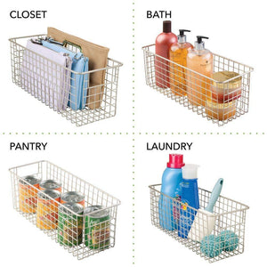 Organize with mdesign farmhouse decor metal wire food storage organizer bin basket with handles for kitchen cabinets pantry bathroom laundry room closets garage 16 x 6 x 6 4 pack satin