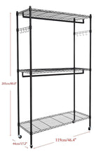 Load image into Gallery viewer, Explore miageek heavy duty garment rack rolling clothes rack free standing shelving wardrobe clothes closet storage organizer with hanging rods and lockable wheels black two pair hook