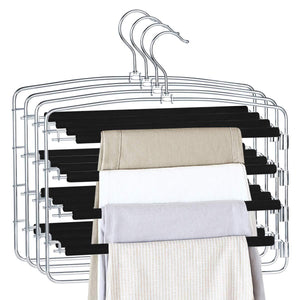 On amazon homeideas pack of 4 non slip pants hangers stainless steel slack hangers space saving clothes hangers closet organizer with foam padded swing arm multi layers rotatable hook