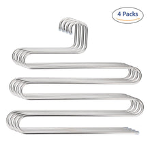 Load image into Gallery viewer, Top trusber stainless steel pants hangers s shape metal clothes racks with 5 layers for closet organization space saving for pants jeans trousers scarfs durable and no distortion silver pack of 4