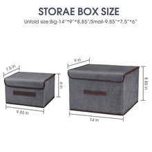 Load image into Gallery viewer, Kitchen foldable storage boxes with lids 2 set of linen fabric cubes with handles for shelf closet book kid toy nursery organize grey