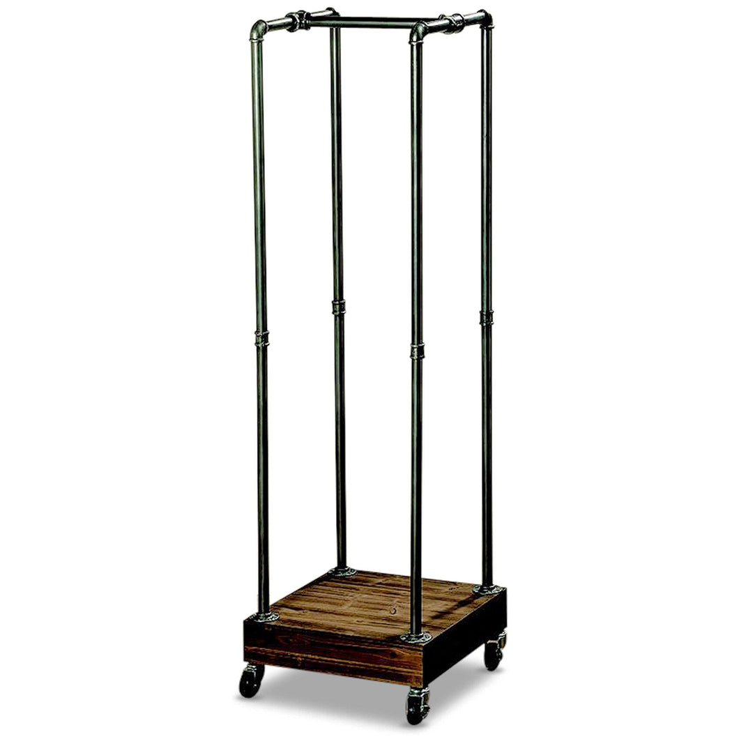 Shop whw whole house worlds the industrial chic coat rack rolling garment holder castors metal pipes with lacquer finish wood base 5 ft tall 60 1 4 inches mobile closet