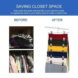 The best 6 tier skirt hangers star fly space saving pants hangers sturdy multi purpose stainless steel pants jeans slack skirt hangers with clips non slip closet storage organizer 3pcs 1