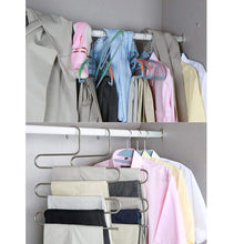 Load image into Gallery viewer, Buy now doiown pants hangers s shape stainless steel clothes hangers space saving hangers closet organizer for pants jeans scarf5 layers 10pcs 1