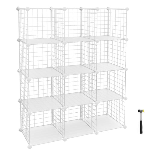 Modular White Metal Wire Cube Storage ,12-Cubes