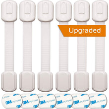 Load image into Gallery viewer, Discover the baby proofing safety cabinet locks child proof latches for drawer cupboard dresser doors closet oven refrigerator adjustable childproof straps by oxlay white 6 pack