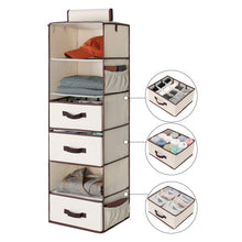 Load image into Gallery viewer, Save storageworks 6 shelf hanging dresser foldable closet hanging shelves with 2 magic drawers 1 underwear socks drawer 42 5h x 13 6w x 12 2d
