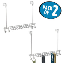 Load image into Gallery viewer, Order now mdesign metal over door hanging closet storage organizer rack for mens and womens ties belts slim scarves accessories jewelry 4 hooks and 10 vertical arms on each 2 pack chrome