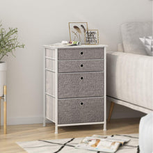 Load image into Gallery viewer, Home langria faux linen home dresser storage tower with 4 easy pull drawers sturdy metal frame and wooden tabletop perfect organizer for guest room dorm room closet hallway office area gray