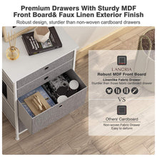 Load image into Gallery viewer, Get langria faux linen home dresser storage tower with 4 easy pull drawers sturdy metal frame and wooden tabletop perfect organizer for guest room dorm room closet hallway office area gray