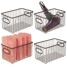 Load image into Gallery viewer, Discover the mdesign metal bathroom storage organizer basket bin modern wire grid design for organization in cabinets shelves closets vanity countertops bedrooms under sinks 4 pack bronze