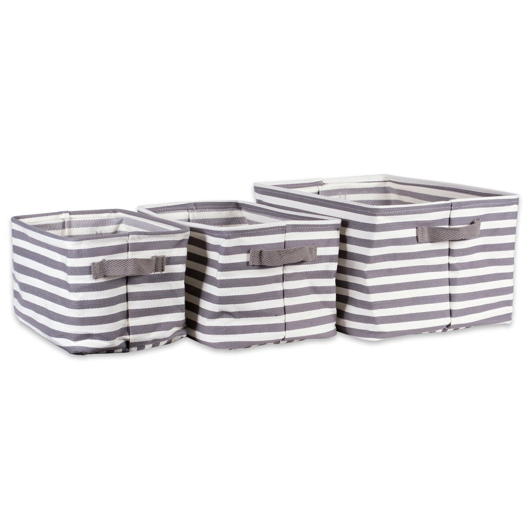 Discover the dii cabana stripe collapsible waterproof coated anti mold cotton rectangle basket bin perfect for laundry room bedroom nursery dorm closet and home organization assorted set of 3 gray
