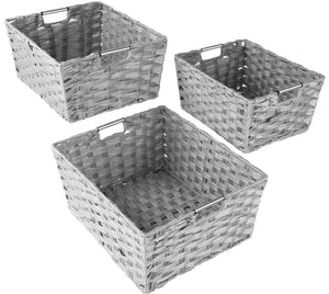 Shop here sorbus woven basket bin set storage for home decor nursery desk countertop closet cube organizer shelf stackable baskets includes built in carry handles set of 3 light gray