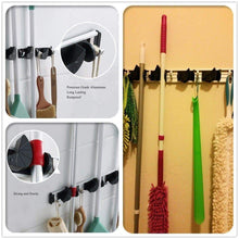 Load image into Gallery viewer, Buy now gwhole mop and broom holder 4 position 5 hooks wall mount rack for home closet garden garage and shed