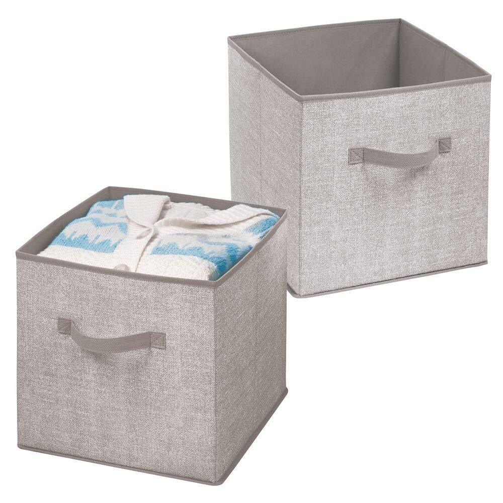 On amazon mdesign large soft fabric closet home storage organizer cube bin box front handle storage for closet bedroom furniture shelving units textured print 12 75 high 2 pack linen tan