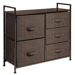 Results mdesign wide dresser storage tower sturdy steel frame wood top easy pull fabric bins organizer unit for bedroom hallway entryway closets textured print 5 drawers espresso brown