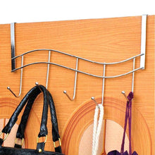 Load image into Gallery viewer, Buy over the door hanger for kitchen tools heavy duty wall storage organizer racks with 5 hooks metal hanging bathroom jewelry closet holder backpack space saver for towel coat jacket robes chrome