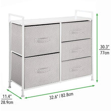 Load image into Gallery viewer, Shop here mdesign wide dresser storage tower sturdy steel frame wood top easy pull fabric bins organizer unit for bedroom hallway entryway closets chevron print 5 drawers taupe white