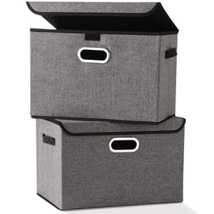 Buy large foldable storage box bin with lids2 pack no smell stackable linen fabric storage container organizers with handles for home bedroom closet nursery office gray color