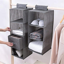 Load image into Gallery viewer, Save aoolife closet hanging shelves organizer linen cloth light and breathable collapsible hanging closet organizer for sock clothes bra toys and more drawer 4 pack