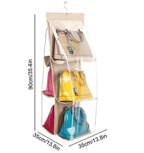 Load image into Gallery viewer, Discover the vercord 6 pocket hanging purse handbag tote storage holder organizer dust proof closet wardrobe hatstand space saver beige