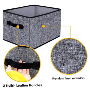 Get homyfort cloth collapsible storage bins cubes 15 7x11 8x9 8 linen fabric basket box cubes containers organizer for closet shelves with leather handles set of 3 grey