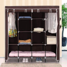 Load image into Gallery viewer, Storage songmics 67 inch wardrobe armoire closet clothes storage rack 12 shelves 4 side pockets quick and easy to assemble brown uryg44k